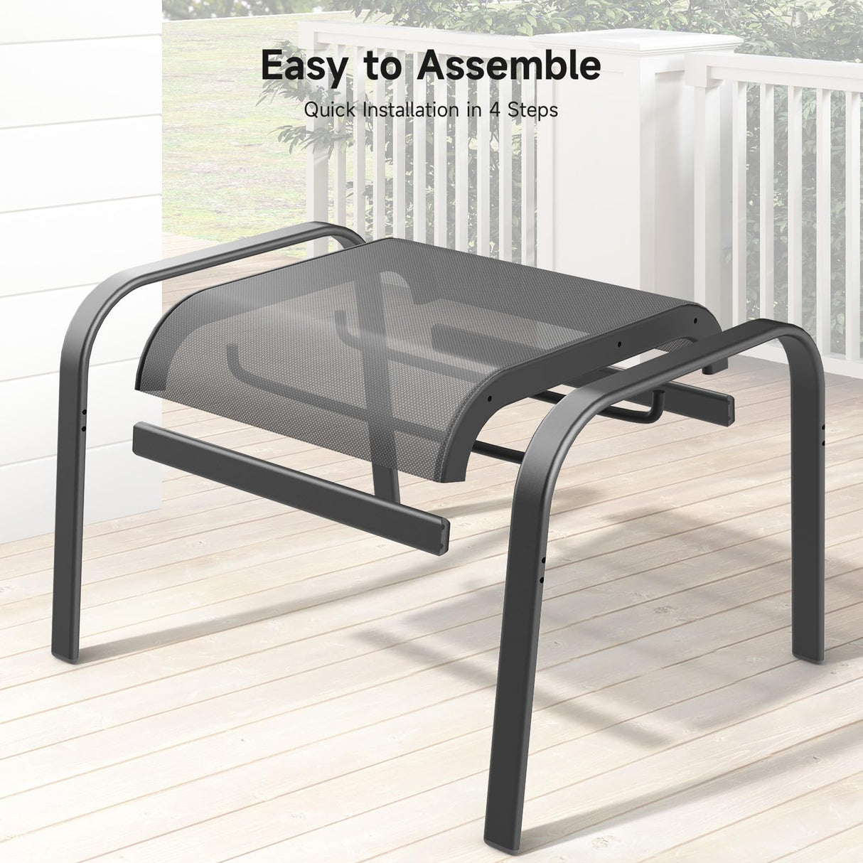 ONBRILL Outdoor Ottoman Set of 2, All Weather Outdoor Foot Stool with Supportive Textliene and Metal Frame, Stackable Oversized Outdoor Foot Rest for Furniture Patio Garden Pool, Grey ONBRILL