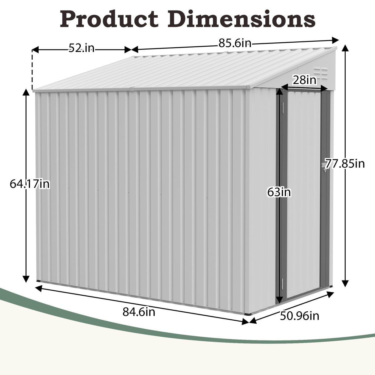 4 × 7 FT Lean to Storage Shed, Outdoor Metal Wall Side Bike Mower Sheds & Outdoor Storage Cabinet, Lockable Tool Organization Shed for Garden Patio Hohuqeri