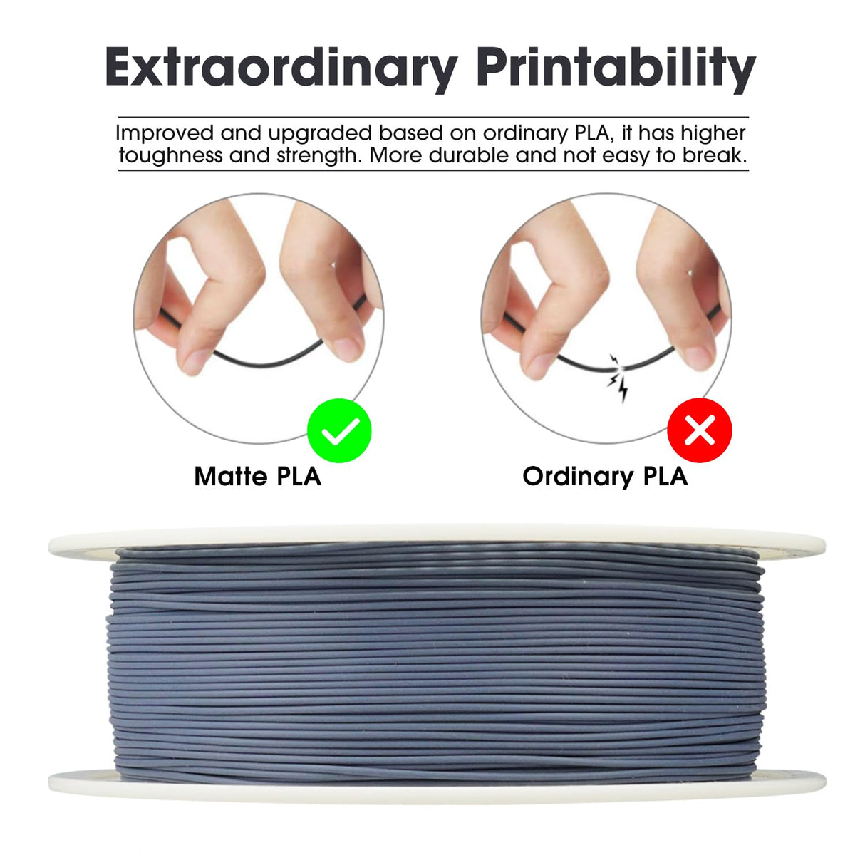 eSUN Matte PLA Refilament 1.75mm and Upgarded eSpool+ Set, Reusable and Removable Filament Spool Replacement with 3D Printer Refill Matte PLA, 1KG Spoolless 3D Printing Filament, Dark Grey eSUN