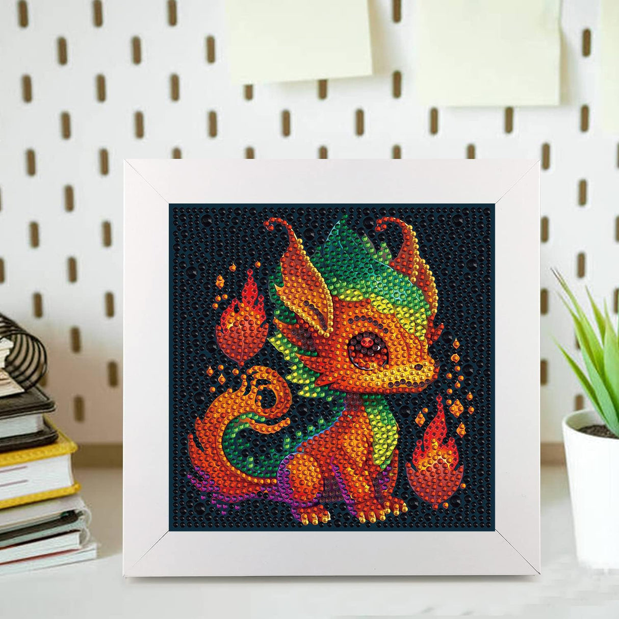 Meothan 5D Diamond Painting Kit for Kids with Wooden Frame Easy Small Dragon Diamond Painting, DIY Dragon Big Gem Painting Set Paint by Diamonds Crafts for Girls Boys Ages 4-12 7x7 in Meothan