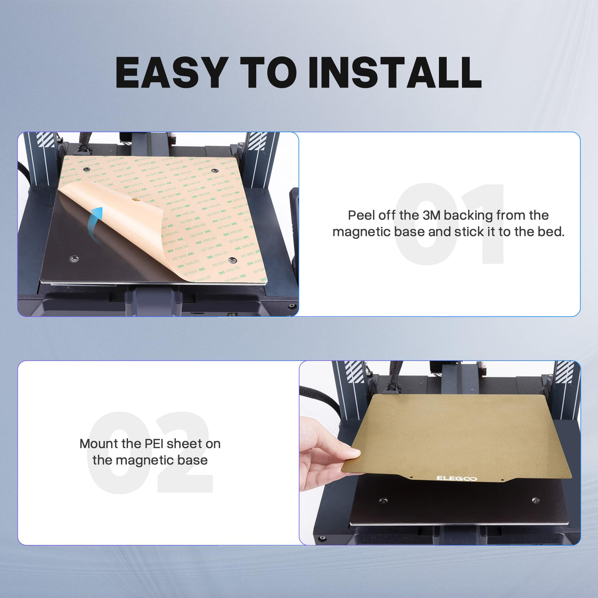 ELEGOO 235x235mm PEI Sheet Magnetic Build Plate, PEI Spring Steel Flexible Platform with Adhesive Bed for Neptune 3 Pro 3D Printer ELEGOO