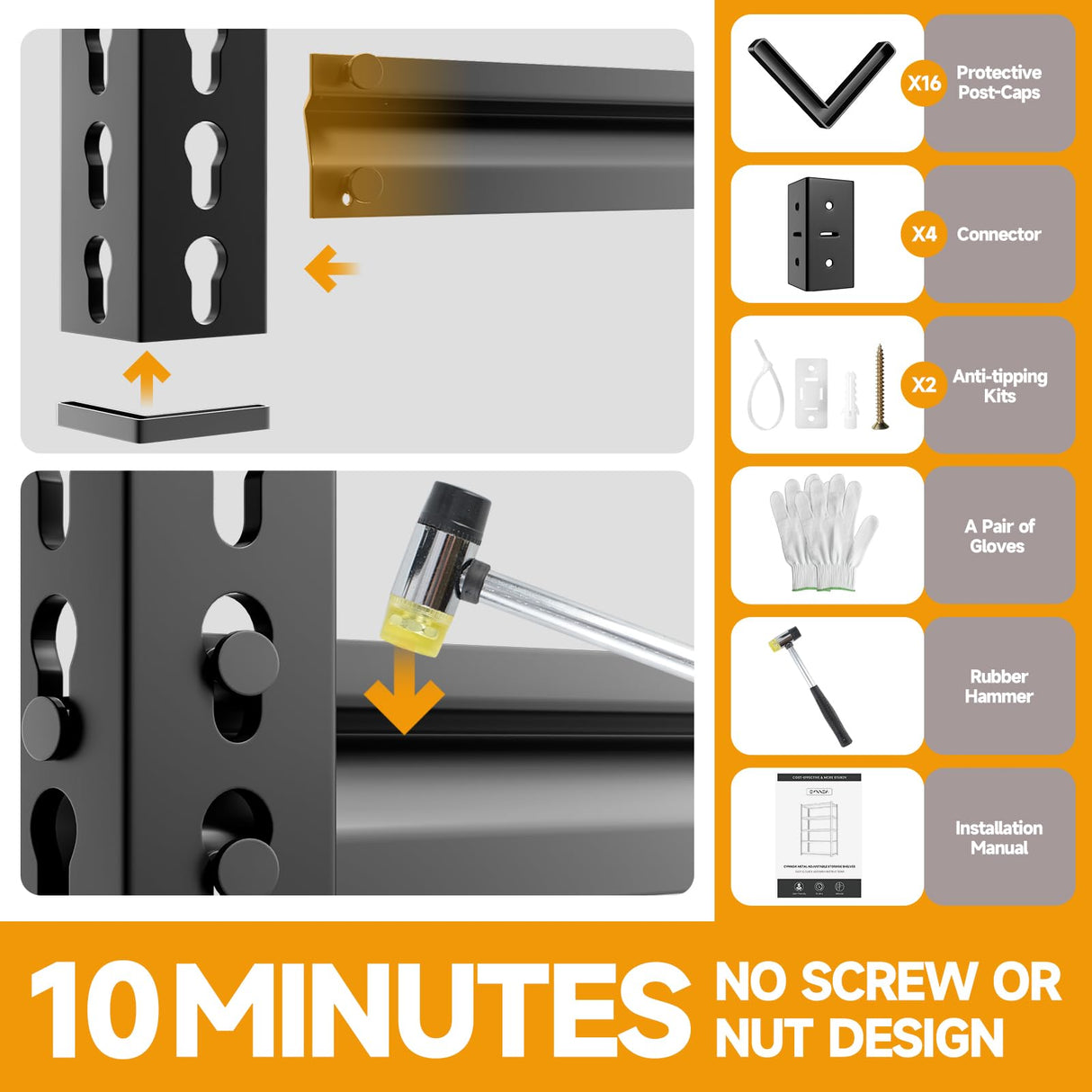 cynnda 5-Tier 60" W X 24" D X 78" H Garage Shelving Metal Storage Shelves 3300LBS Heavy Duty Industrial Shelving Adjustable Garage Shelf Unit Utility Storage Racks(Black) cynnda