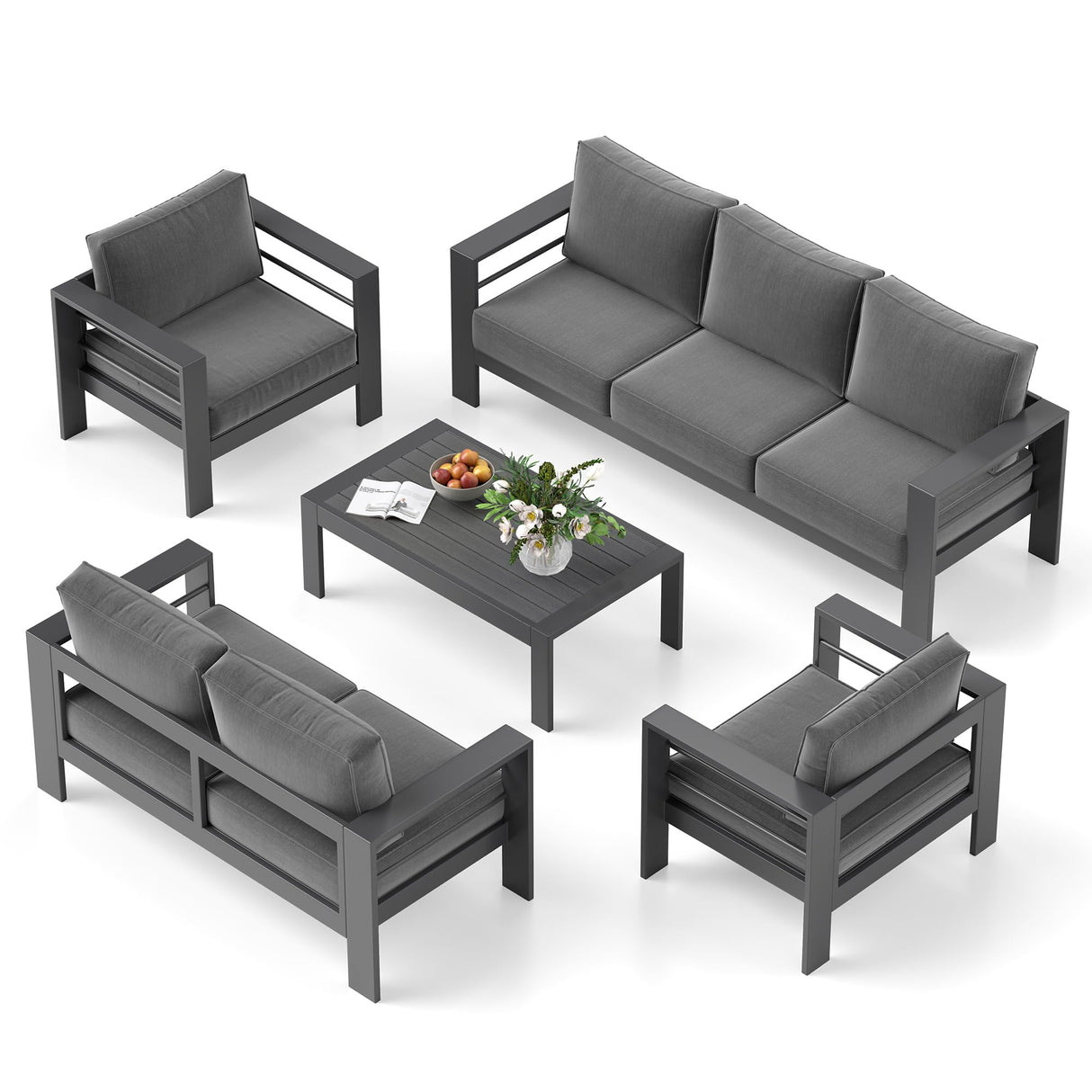Solaste Aluminum Patio Furniture Set,7 Seats Modern Outdoor Conversation Set Metal Patio Furniture Set Sectional Sofa with Upgrade Cushion and Coffee Table,Dark Grey Solaste