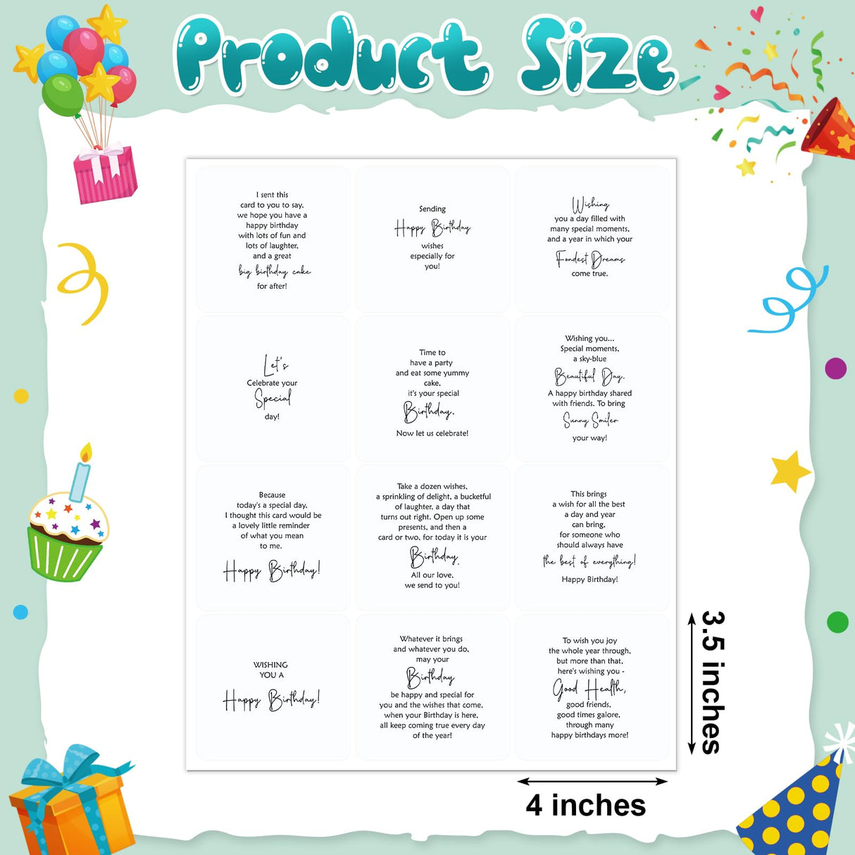 Watersay 240 Pcs Birthday Selection Peelable Stickers for Birthday Card Making Peelable Stickers for Adults Verses and Sentiments DIY Card Making Accessories Decoration Watersay