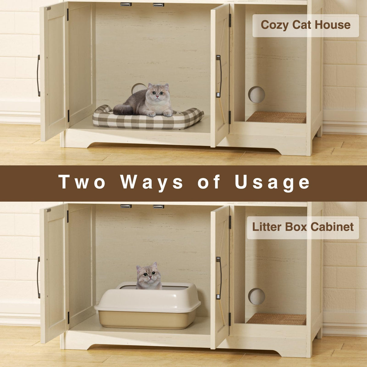 Halitaa Cat Litter Box Enclosure,Hidden Litter Box Furniture Cat Washroom with Cat Scratch Pad,Farmhouse Indoor Cat House End Table,White Halitaa