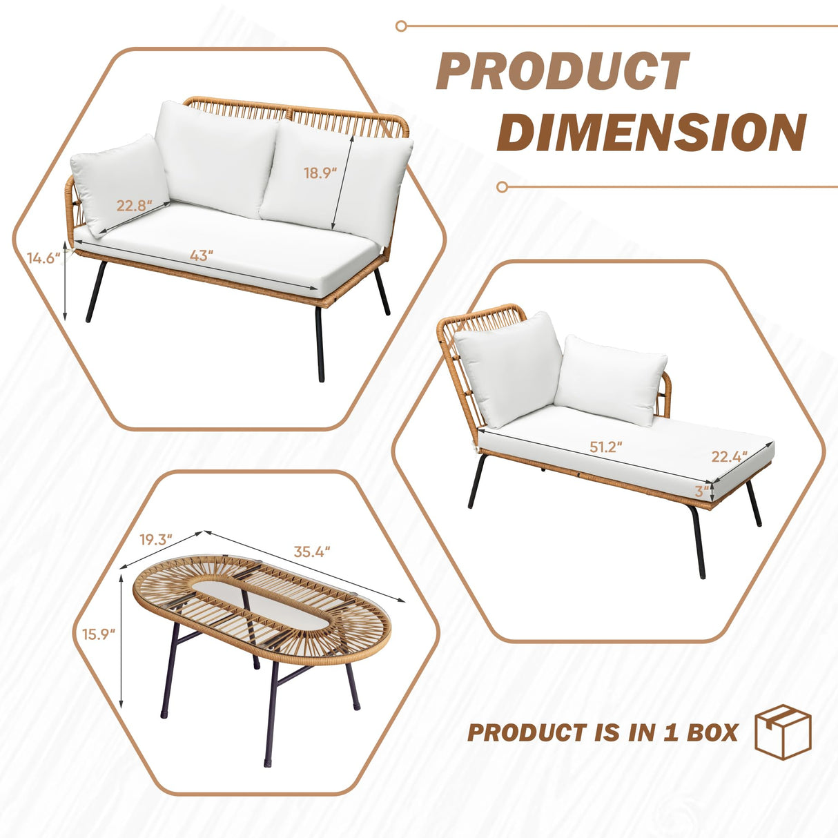 Greesum Outdoor Rope Woven Patio Furniture L-Shaped Conversation Sectional Sofa Set Detachable Lounger for Backyard Porch with Thick Cushions & Long Table, White Greesum