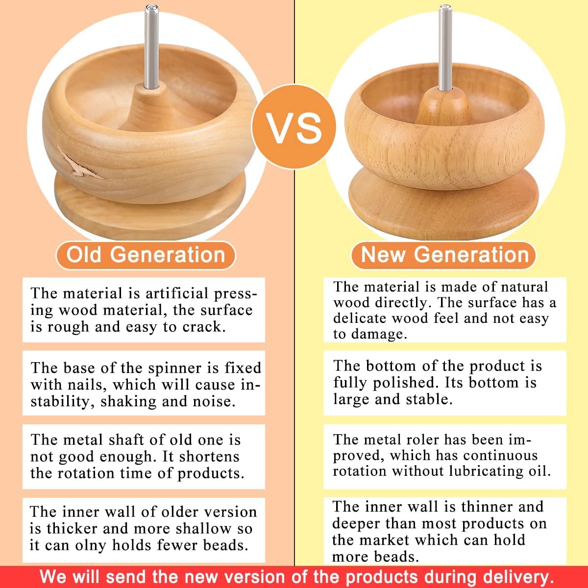 hobbyworker Upgrade Wooden Bead Spinner with 2 Pcs Big Needles,8000 Pcs Seed Beads and 1 Surprise Gift Pack for Jewelry Making Tools,Quickly Stringing Beads Tool, Manual Operated hobbyworker