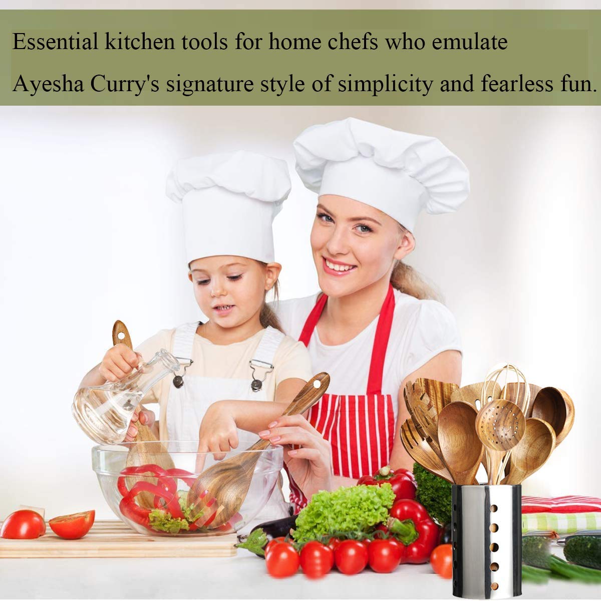 10 Pack Wooden Spoons for Cooking, Teak Wood Kitchen Utensils Set for Non Stick Use, Spatula Set for Stirring, Baking, Non Stick Wooden Utensils for Kitchen ADT