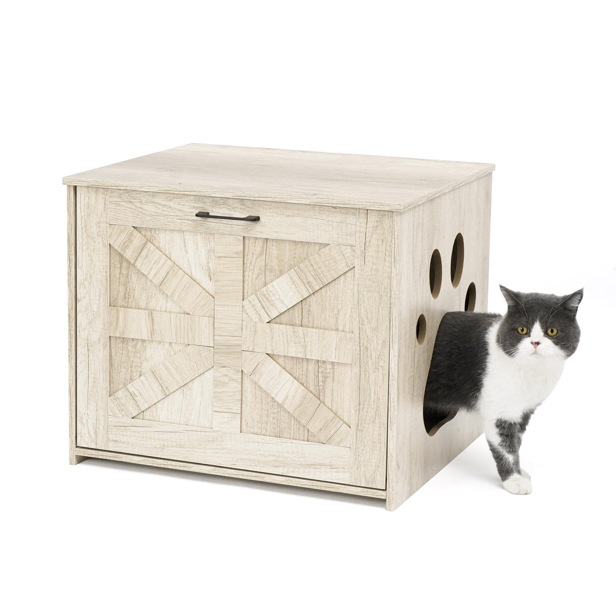 JubiNatural Cat Litter Box Enclosure, Indoor Hidden Cat Litter Box Furniture, Simple Classic Sliding Door Style Cat Litter Box Cabinet for Convenient Entry, Use As Side Table or Nightstand JubiNatural