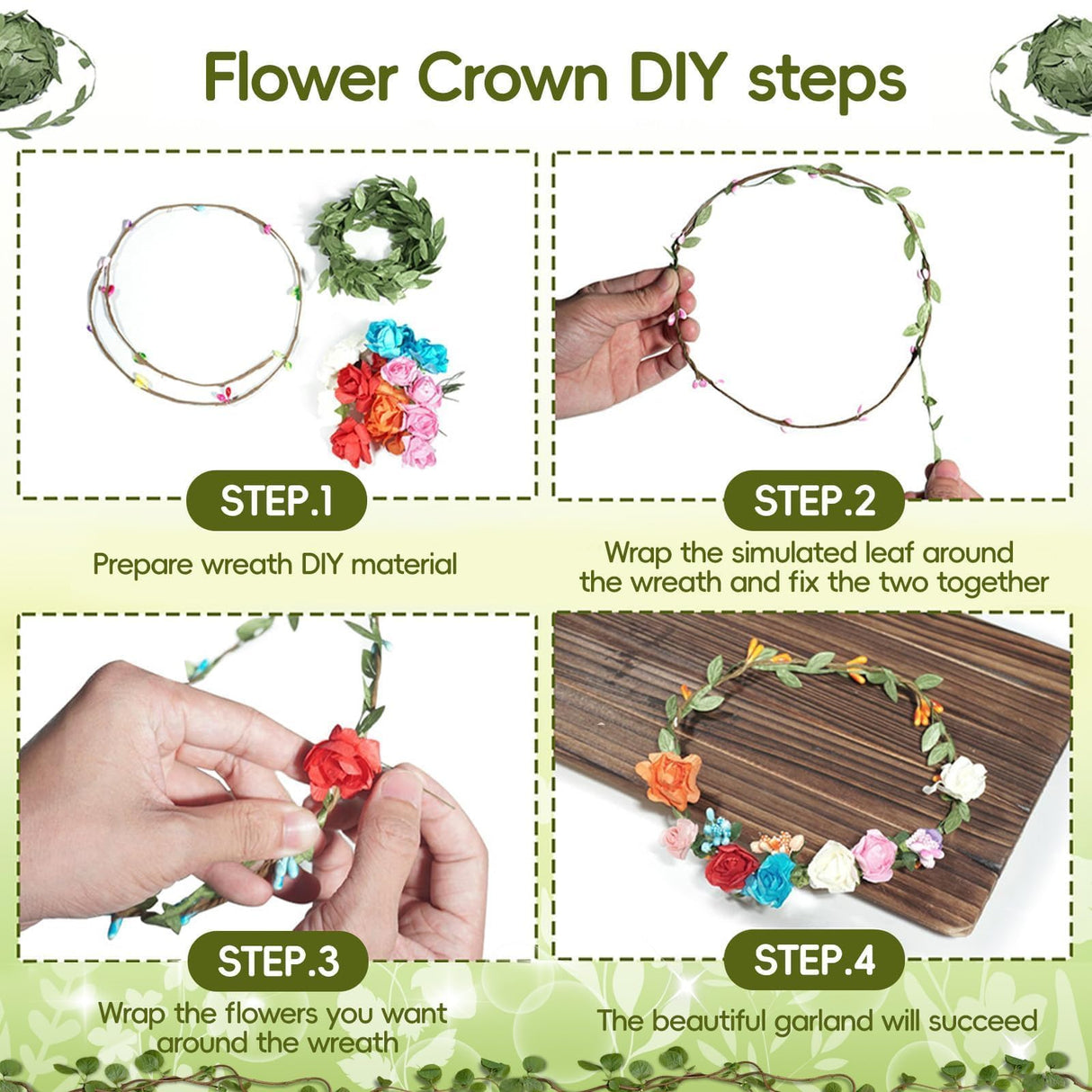 EggSun Flower Crown Making Kit for Girls Kids Gift Women Tea Party Craft Bracelet DIY Fairy Flower Crown Kit Kids Birthday Gift Floral Hair Arts Crafts Spring Easter Gift for Girls 5 6 7 12 Year Old EggSun