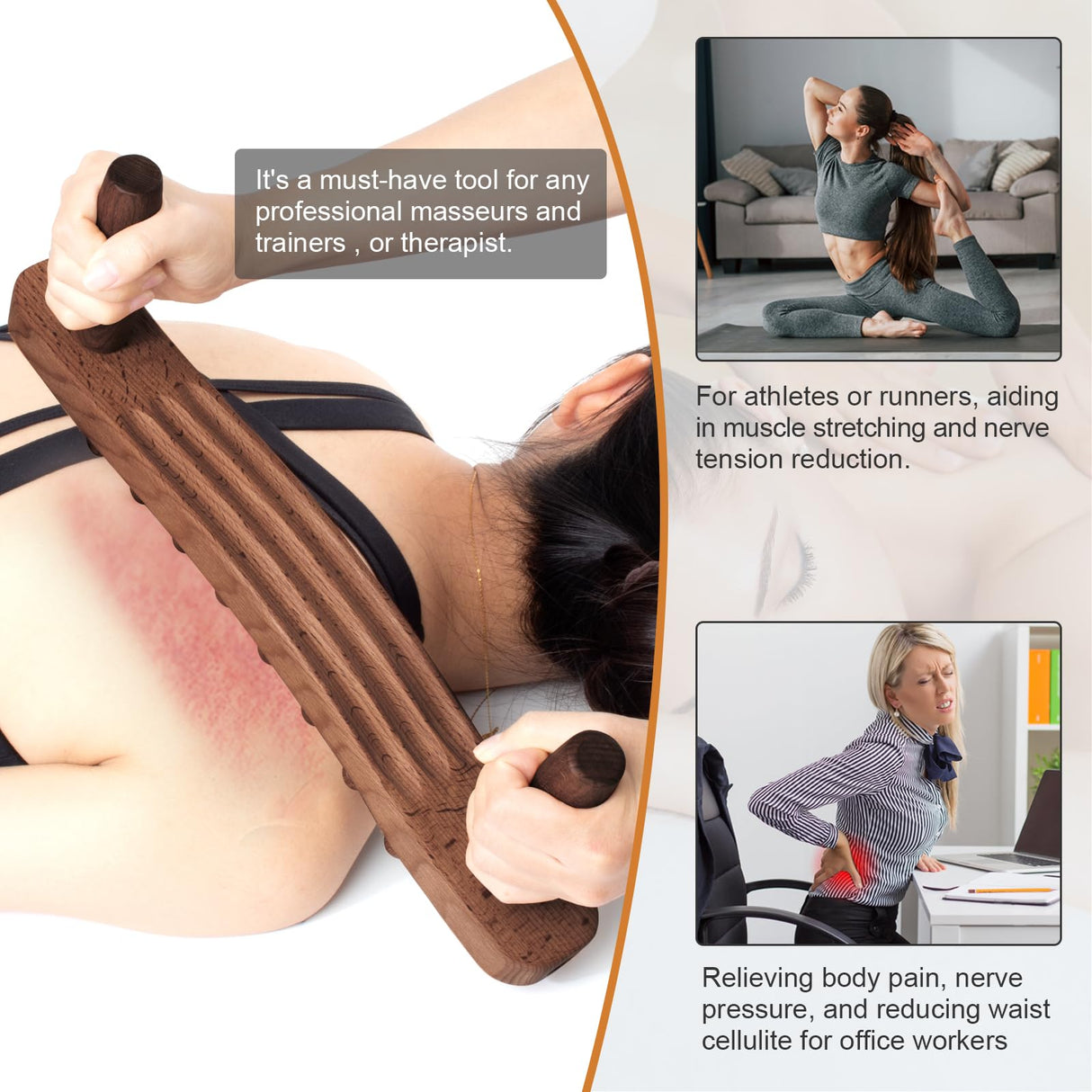 KintKita Body Gua Sha Wood Stick Massage Tool,24 Inch Wood Therapy Massage Tools Scraping Lymphatic Drainage Massager,34 Beads Trigger Point Wood Therapy Gua Sha Tool for Body Sculpting,Back, Legs KintKita