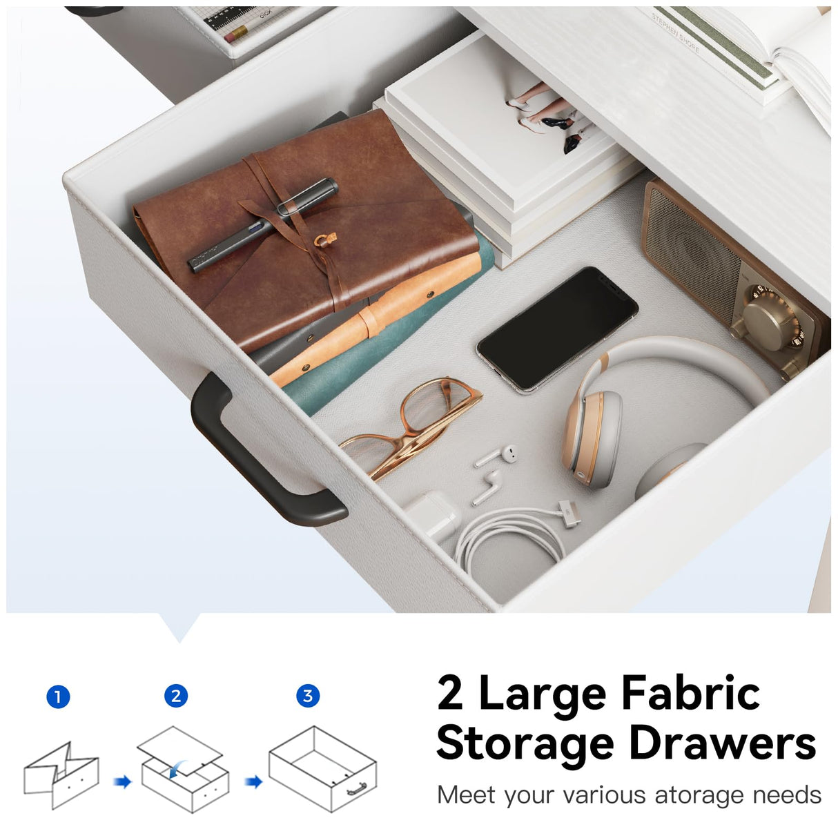 Casaottima 40 Inch Small Office Computer Desk with 2 Drawers & Headphone Hook - Compact Writing Desk for Home Office, Study or Work, Modern Space-Saving Design for Small Spaces, White Casaottima