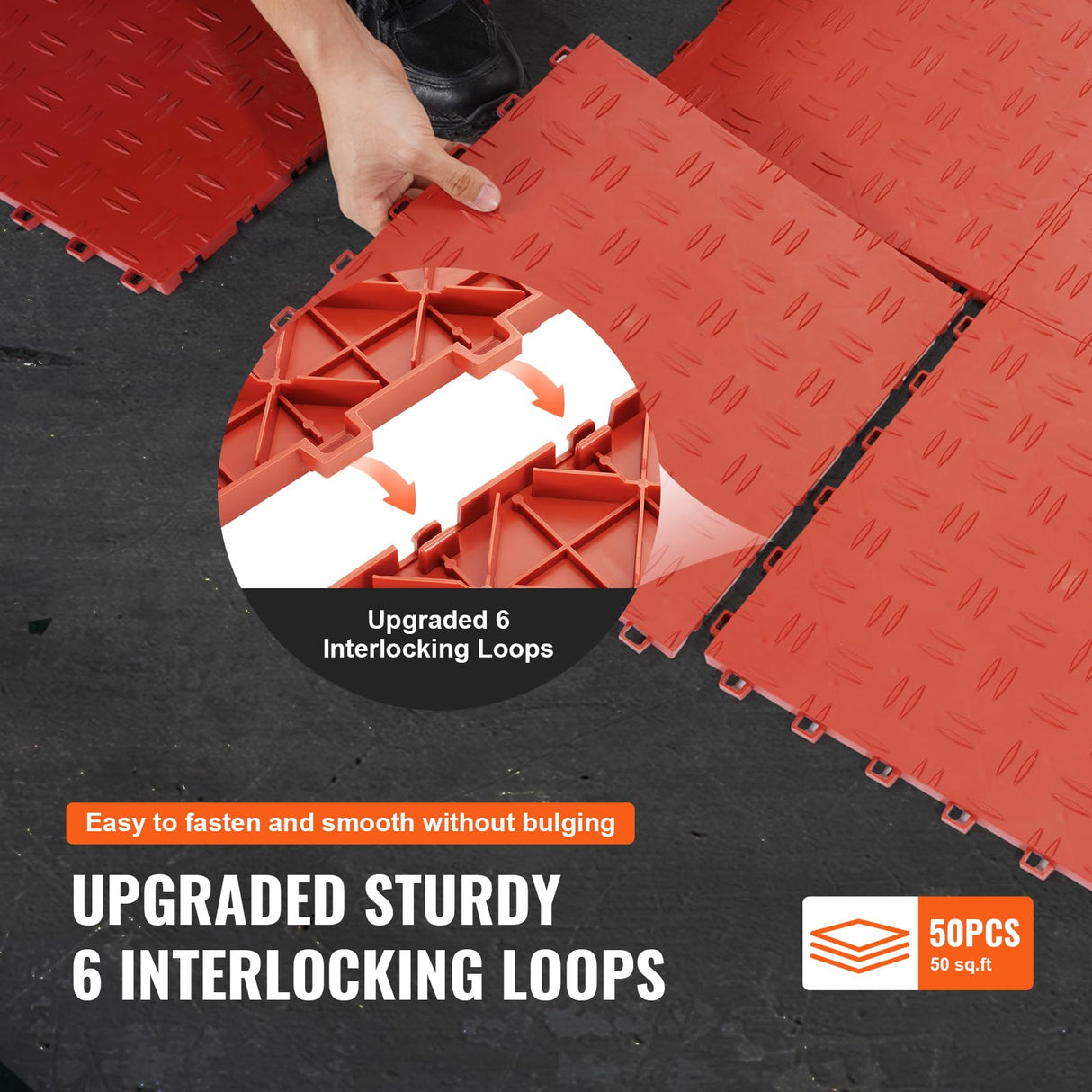 VEVOR Garage Tiles Interlocking, 12 x 12 x 0.53 inch 50 Pack Garage Floor Covering Tiles, Non-Slip Double-Sided Texture Garage Flooring Tiles, for Garages, Basements, Repair Shops, Red VEVOR