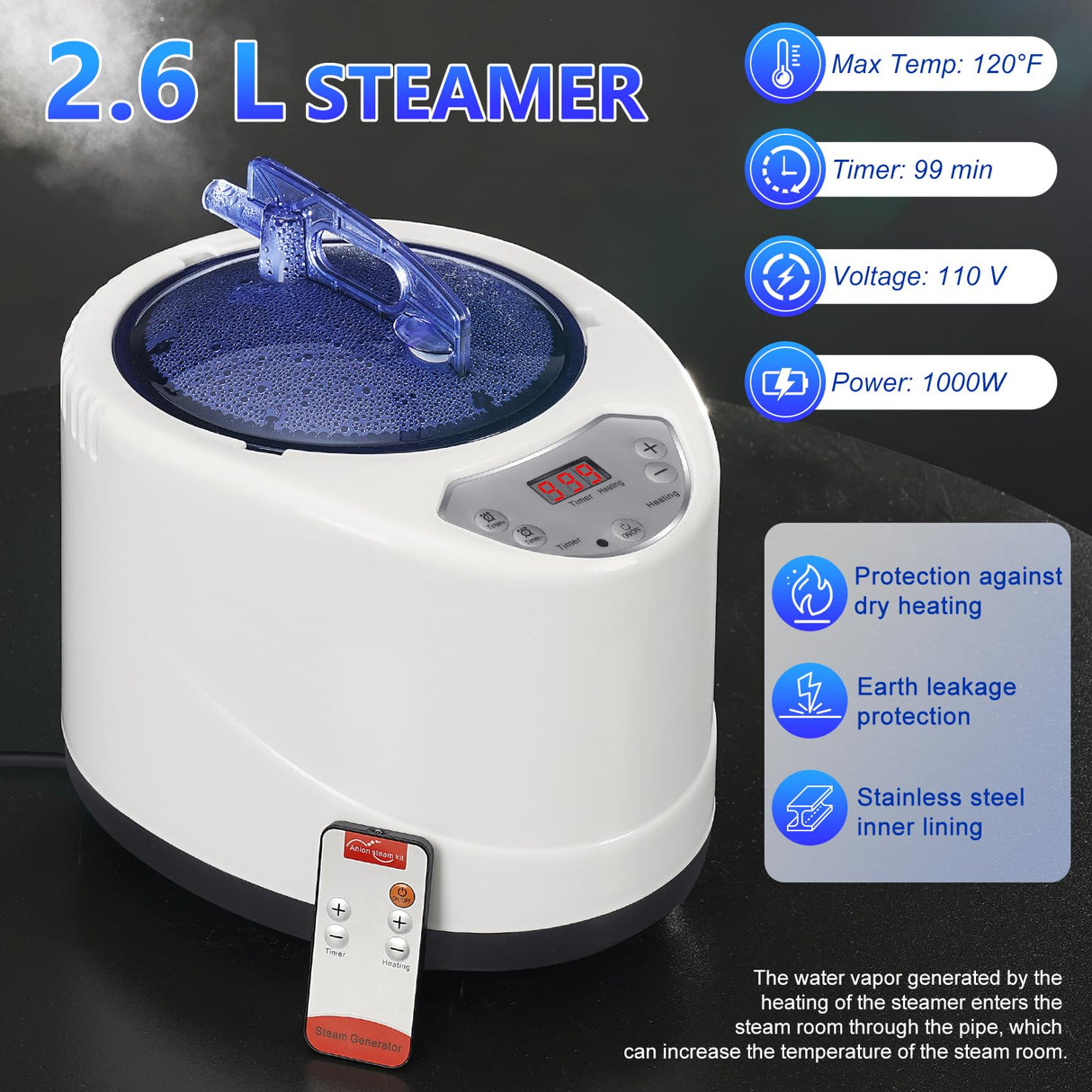 X-Vcak Foldable Steam Sauna, Portable Sauna for Home, Sauna Tent Sauna Box with 2.6L Steamer, Remote Control, Folding Chair, 9 Levels X-Vcak