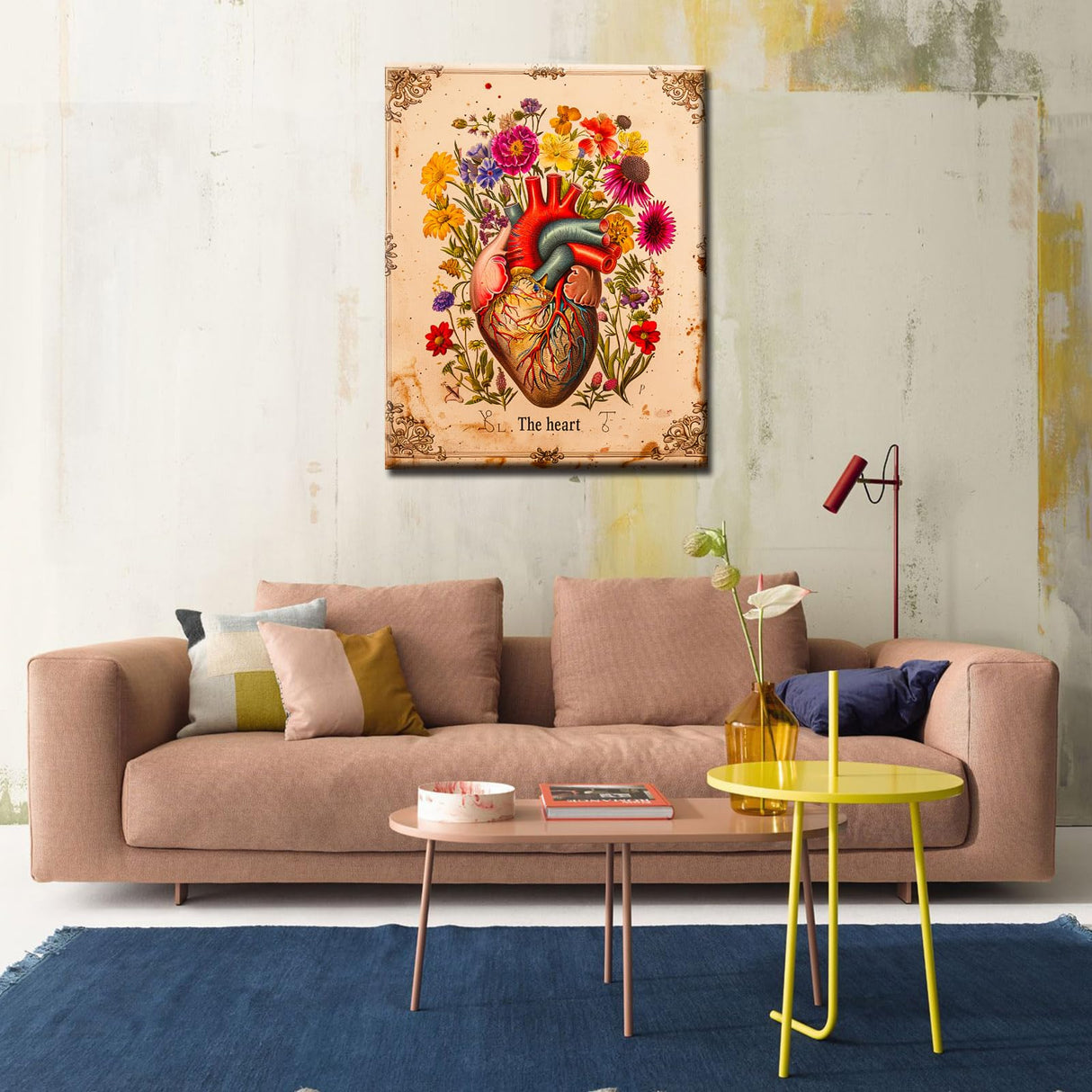 Heart Flower Blossom Wall Paint by Number Kits for Adults,Education Painting Modern Decor for Nurses Doctor Office Clinic School Gift,Paints for Home Wall Decor Without Framed Canvas 16''W x 20''H Aihonmin