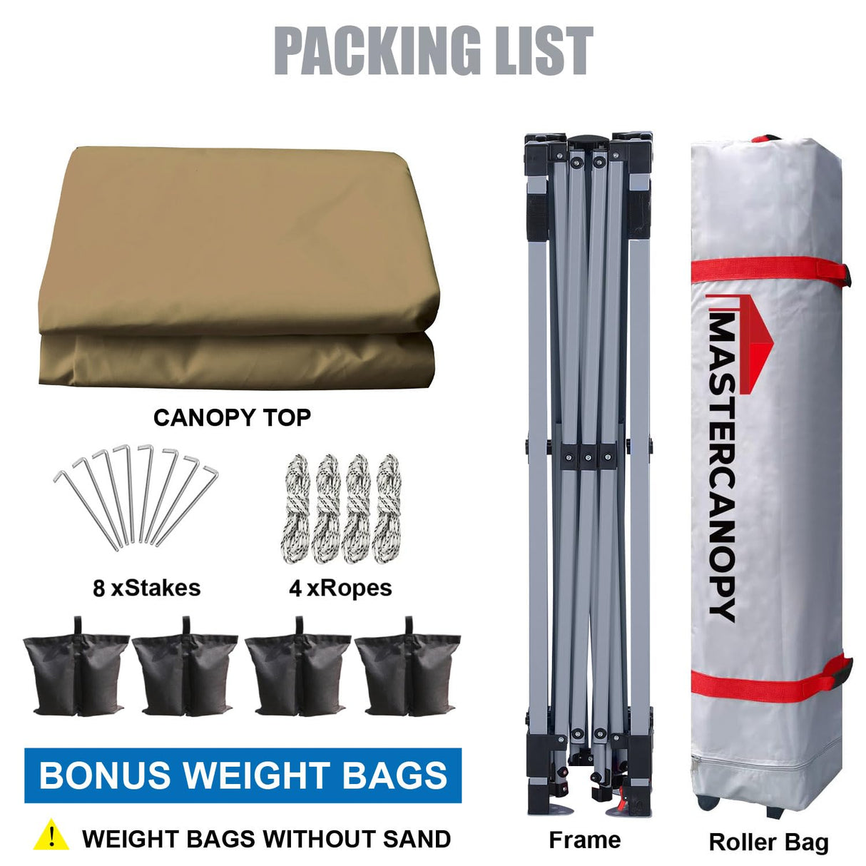 MASTERCANOPY Durable Pop-up Canopy Tent with Roller Bag (10x10, Khaki) MASTERCANOPY