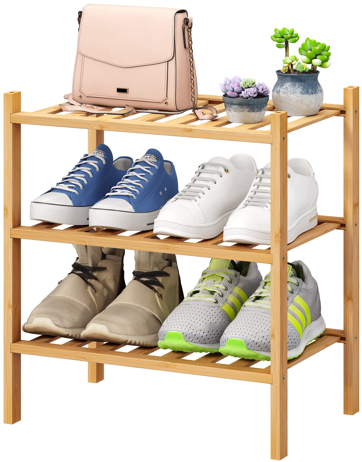 viewcare Small Shoe Rack, 3-Tier Shoe Rack for Entryway, Bamboo Wood Shoe Shelf for Closet & Hallway, Long 17.2IN | Beautiful | Functional | Sturdy | Durable viewcare