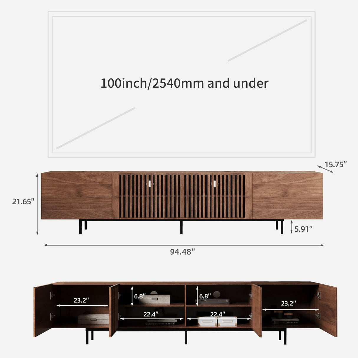 NessCarsti Mid-Century Modern TV Stand & Expandable Coffee Table Set, Walnut Finish, Stylish Storage Combo for Living Room or Bedroom (94.48“TV Stand+Coffee Table) NessCarsti