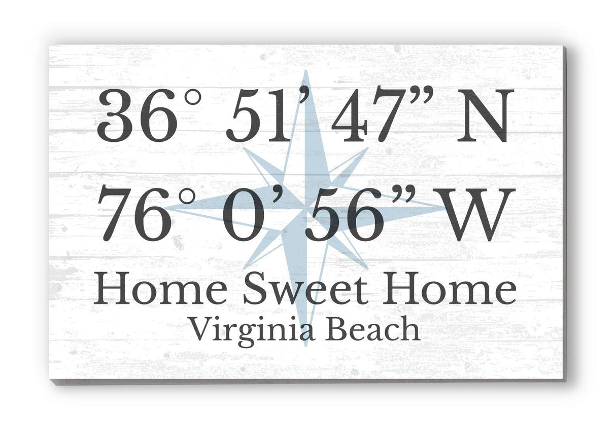 GPS Sign Personalized Location Custom Coordinates Beach House or Lake Home Address Latitude Longitude Wall Art Decor - Solid Wood - 16.5" x 10.5" (Compass GPS Sign) Broad Bay