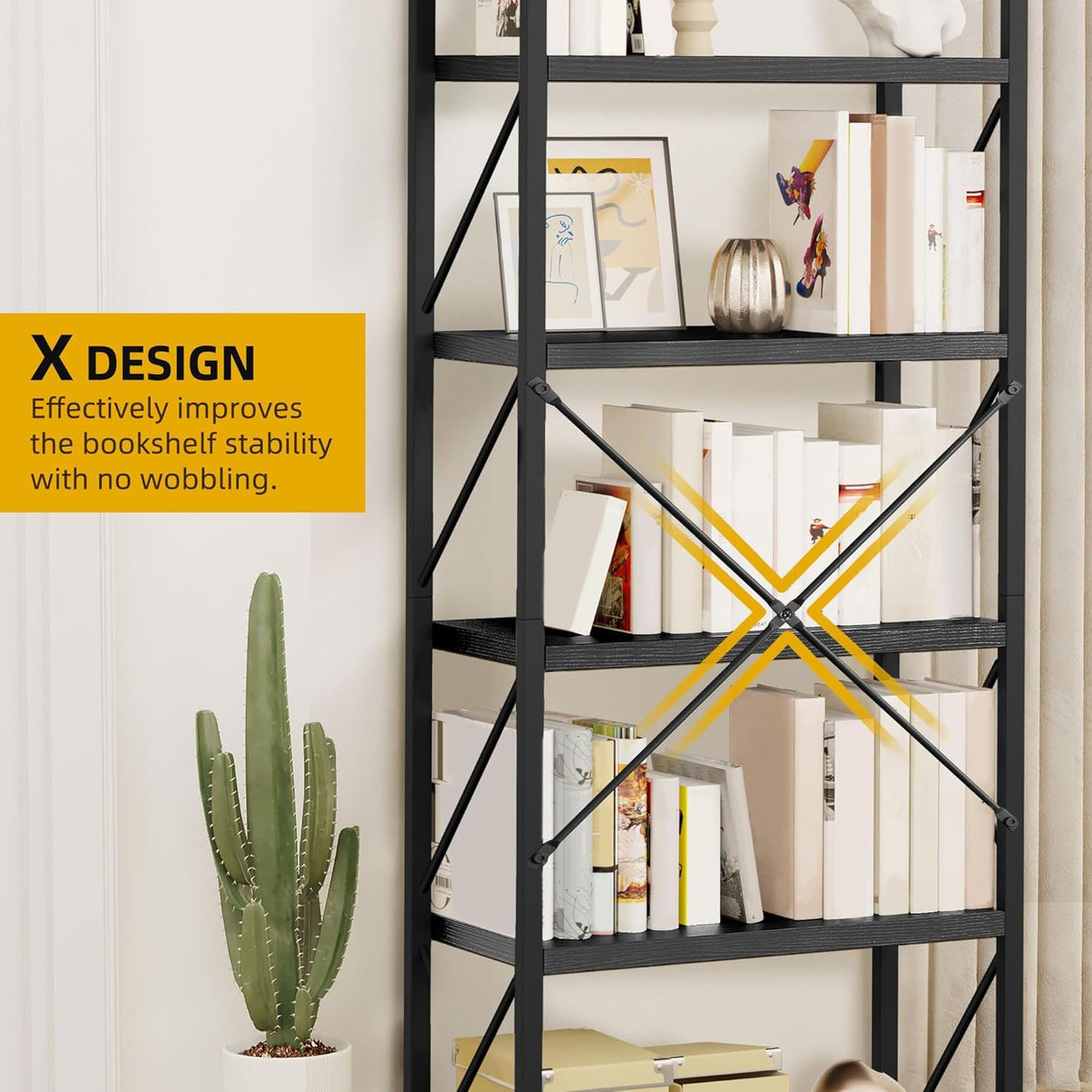 DWVO 5 Tier Bookshelf, Black Bookcase Storage Organizer, Modern Book Shelf Storage Rack Shelves for Bedroom, Living Room, Home Office, Black