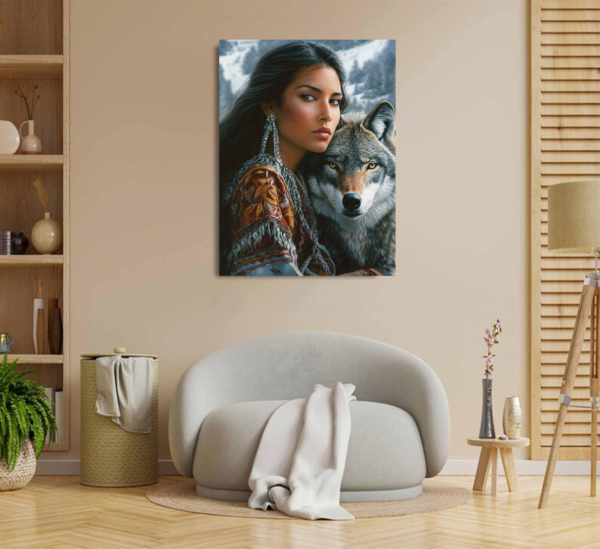 American Native Indian Woman and Wolf Paint by Numbers Kit for Adults, 16"x20" Canvas Painting Kit for Beginners, Modern Aesthetic DIY Paint by Number on Canvas for Home Wall Decor 85 Generic