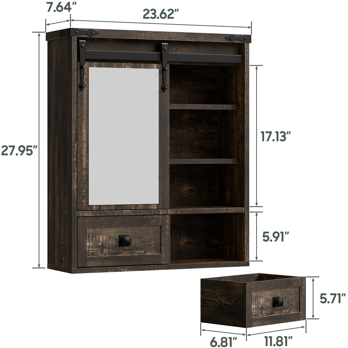 Bathroom Wall Cabinet, Farmhouse Medicine Cabinet with Sliding Mirror Door and Adjustable Shelves, Over The Toilet Space Saver Storage Cabinet with Towels Bar, Wall Mounted Cupboard Vabches