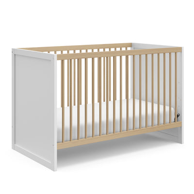 Storkcraft Calabasas 3-in-1 Convertible Crib (White with Driftwood) – GREENGUARD Gold Certified, Fits Standard Crib Mattress, Converts to Toddler Bed, Modern Style, Easy 30-Minute Assembly