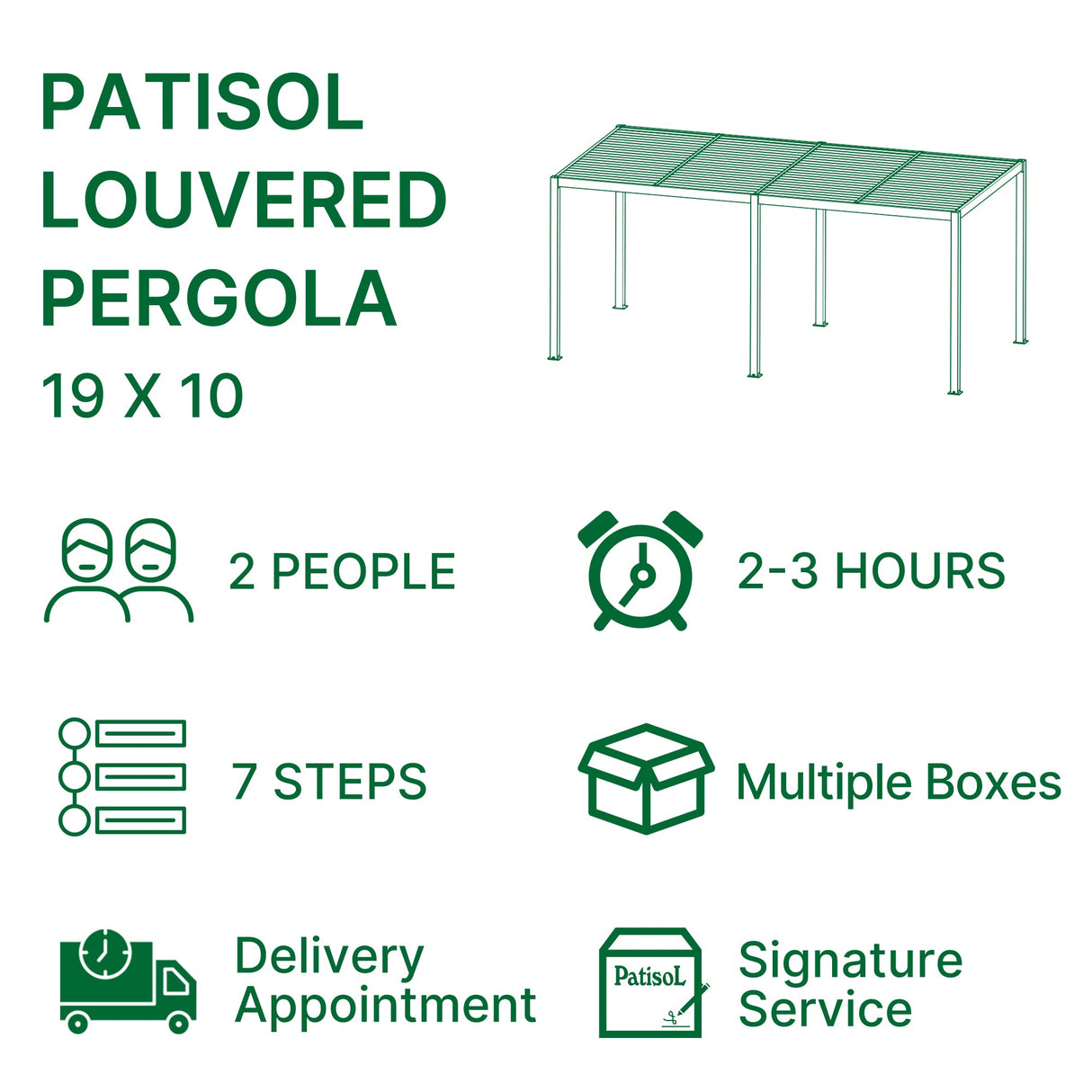 PATISOL Louvered Pergola 19'x10' Full Aluminum Patio Outdoor with Adjustable Roof Rainproof Sun Shade Easy Installation Hardtop Gazebo for Deck Garden Yard Beach (Dark Grey) Patisol