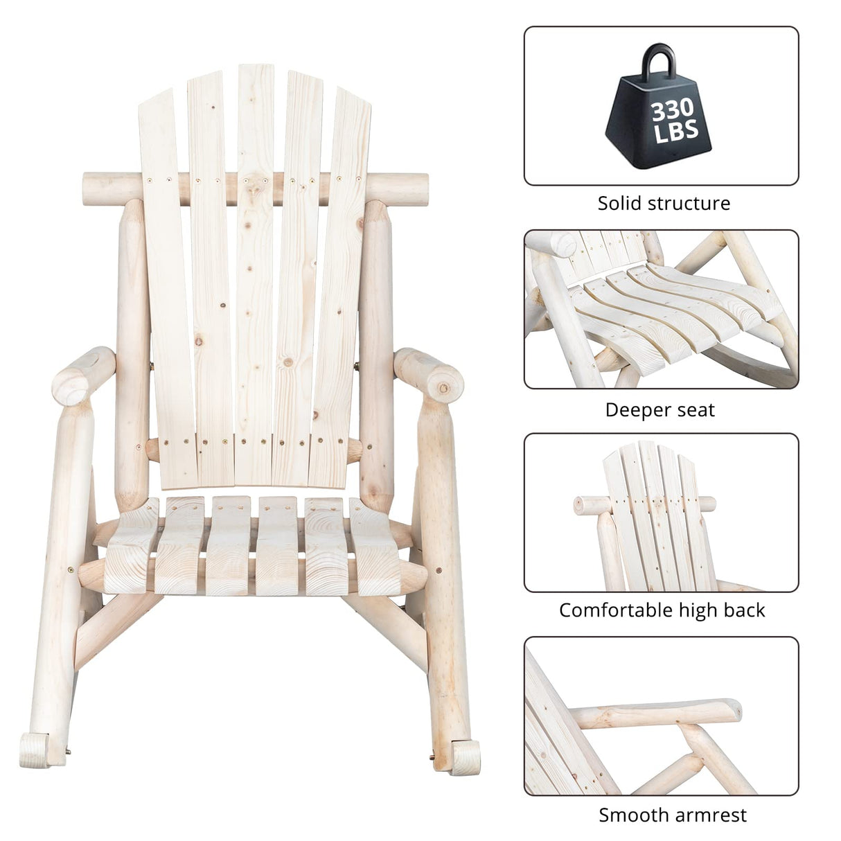 Outvita Wooden Rocking Chair Set of 2, Fir Log Adirondack Rocker, Outdoor Wood Accent Furniture Lounge Chairs for Garden Patio Backyard Porch (Natural Finish) Outvita