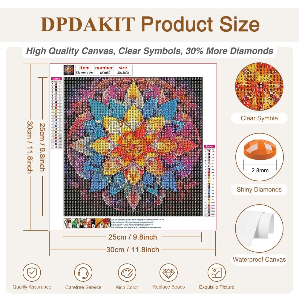 DPDAKIT Diamond Art Kits for Adults, Mandala Diamond Painting Kits for Beginner, 5D DIY Round Full Gem Art Crafts for Home Wall Decor Gift, 12x12inch DPDAKIT