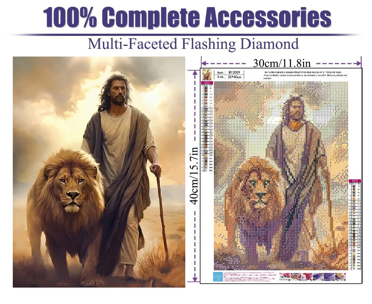BOHADIY Jesus Diamond Painting Kits for Adults. Easter Religion Christ Diamond Art Full Drill Round Gem Art Lion 5D Diamond Dots Suitable Home Wall Decor 12x16inch BOHADIY