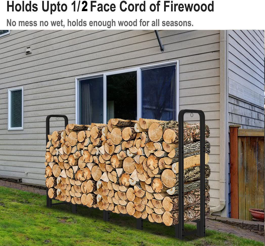 Artibear Firewood Rack Outdoor 8ft Heavy Duty Logs Holder for Indoor Fireplace Metal Wood Pile Storage Stacker Organizer, Matte Black Artibear