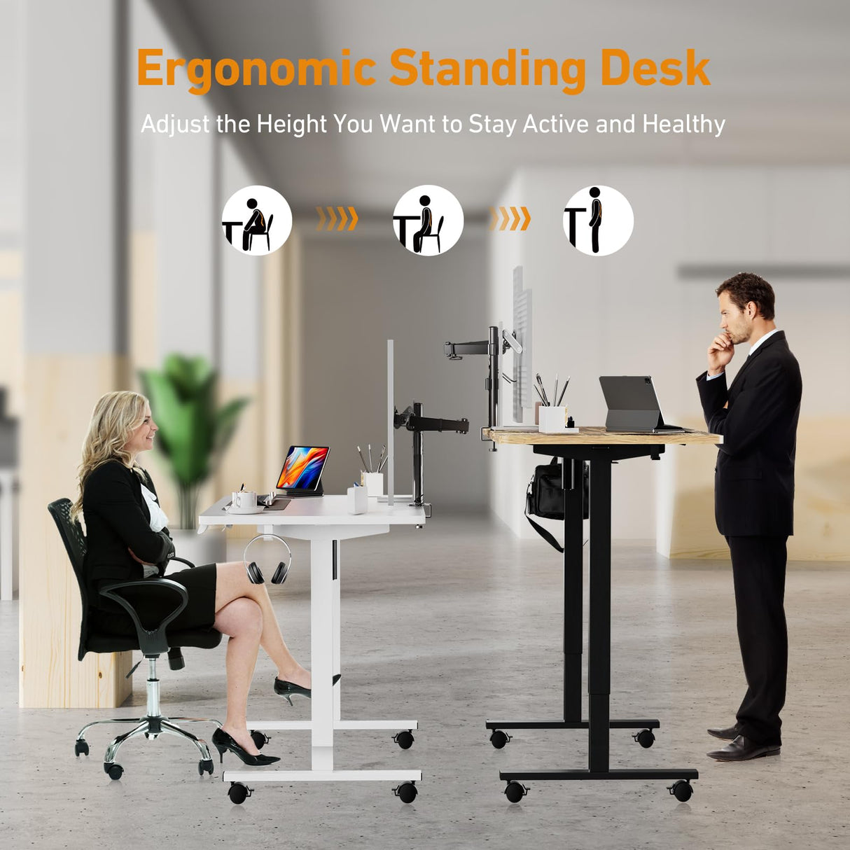 XINYAO Electric Standing Desk Height Adjustable Computer Desk, 48 Inches Sit Stand Desk Workstations with Hook, Ergonomic Table for Home Office Ajustable Height Table with Wheels XINYAO