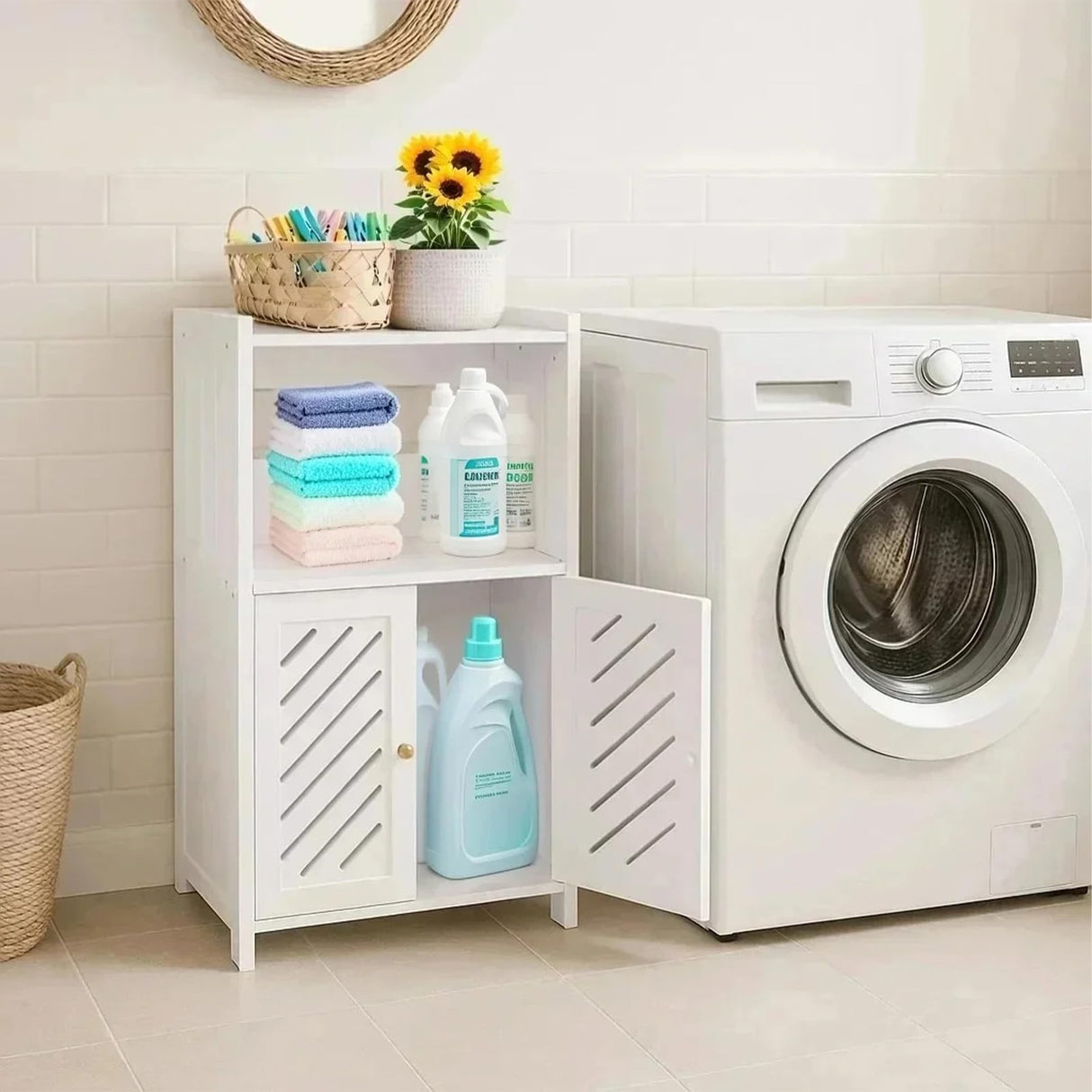 ShellKingdom Bathroom Storage Cabinet, Free Standing Floor Cabinet, Home Storage Shelf with Drawer and Door for Bathroom, Living Room, Kitchen, Office, 25.19 X 14.17 X 9.44 INCH ShellKingdom