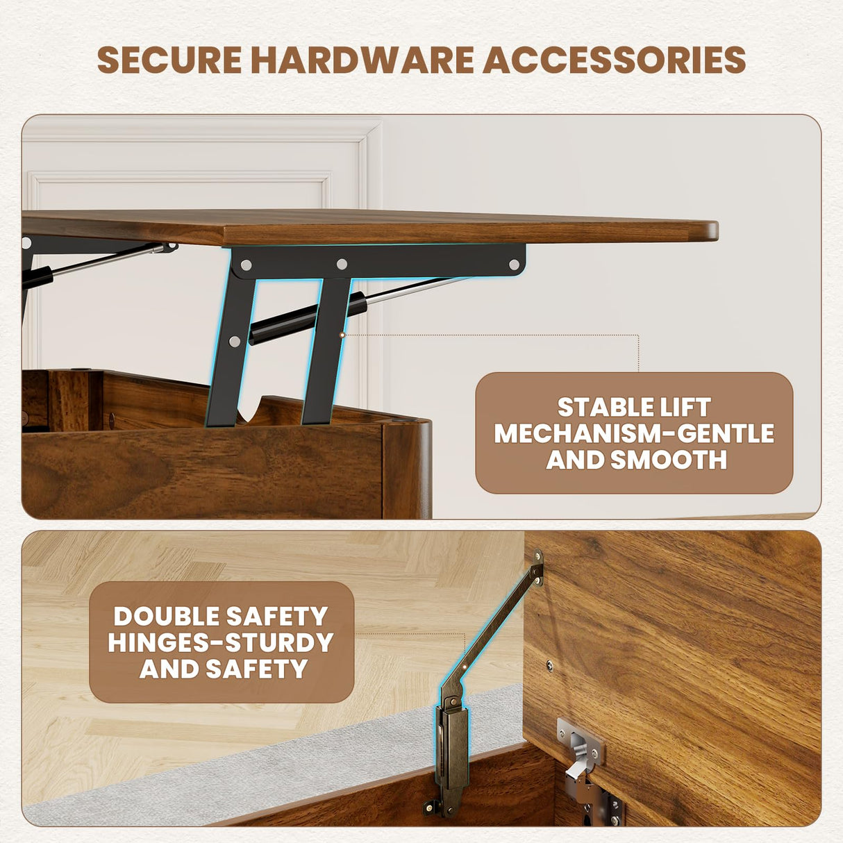 VOPEAK Storage Ottoman Coffee Table with Lift Top, Modern Square Coffee Table with Hidden Storage, Cotton and Linen Fabric Upholstered Ottomans, Cocktail Footrest Ottoman for Living Room, Walnut Brown VOPEAK