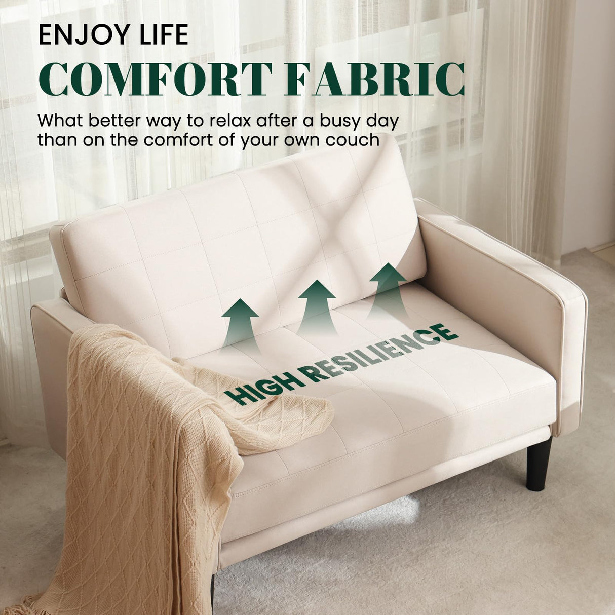 COUCHOICE 45" Beige Comfy Loveseat Sofa for Small Spaces, Small Sofa with Removable Washable Cover, High Density Foam Cushions, Solid Wood Frame, Ideal for Apartments, Easy to Assemble COUCHOICE