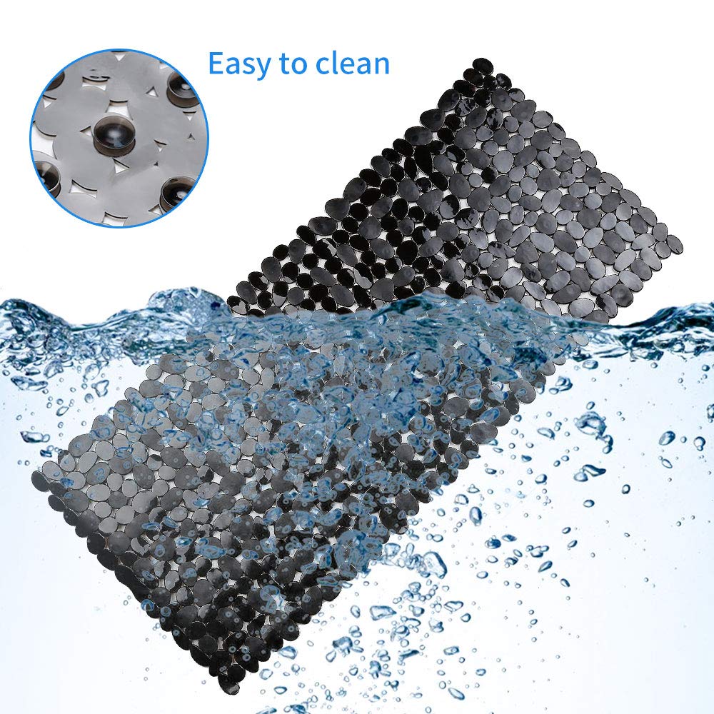 SONGZIMING Non-Slip Pebble Bathtub Mat Black 16 W x 35 L Inches (for Smooth/Non-Textured Tubs Only) Safe Shower Mat with Drain Holes, Suction Cups for Bathroom SONGZIMING
