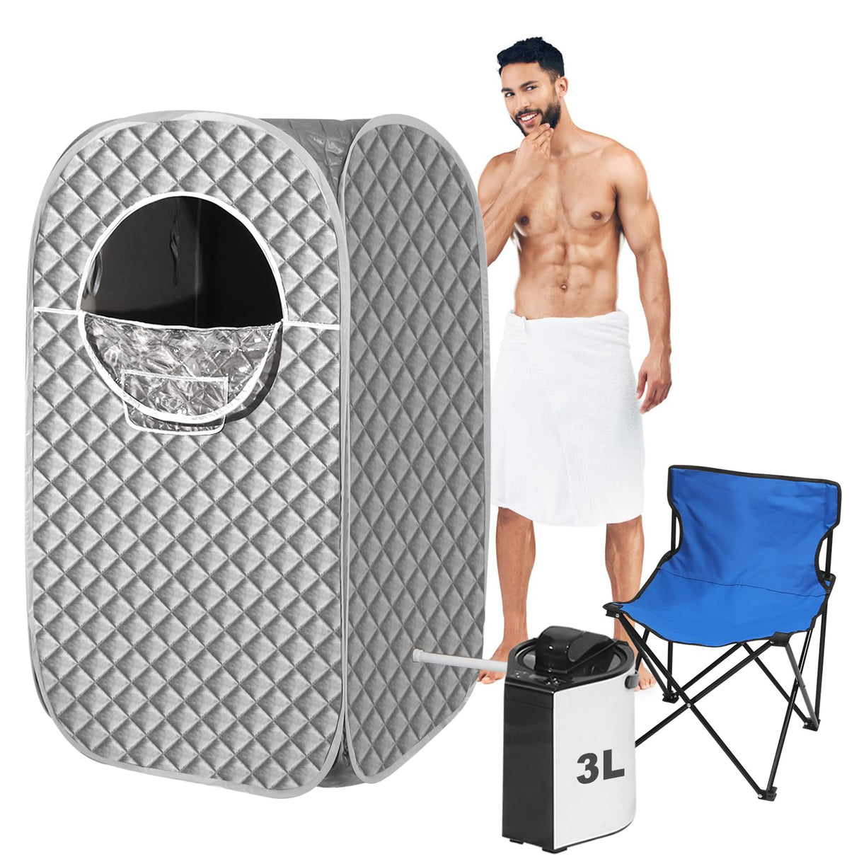 Portable Steam Sauna, Personal Sauna for Home,Steam Sauna,Sauna Box Sauna Tent with 3L Steamer, UV Atomization, Cycling Timer and 9 Levels - Silver Saupaolo