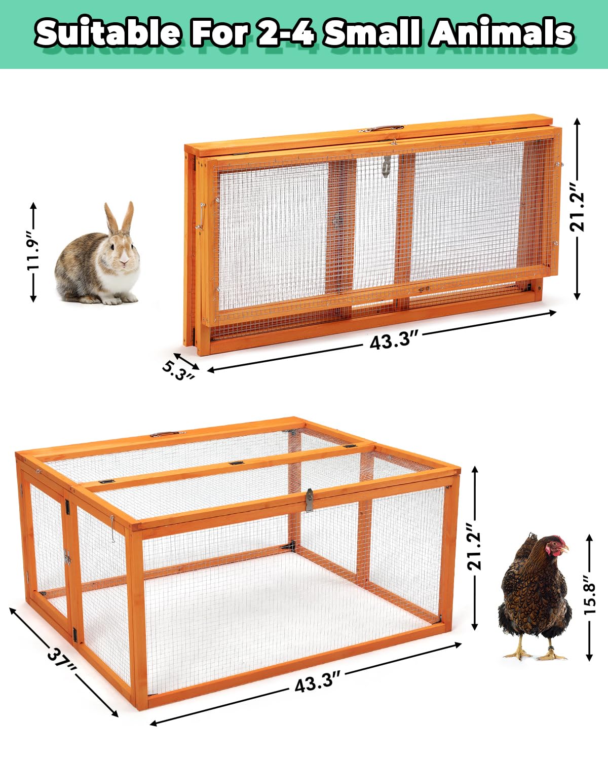Nyeekoy Portable Chicken Coop Run, Chicken Brooder Box, Foldable Chicken House with Handle, Wooden Chicken Cage with Top & Side Opening Doors, Rabbit Hutch Outdoor Indoor Orange-45 L Nyeekoy