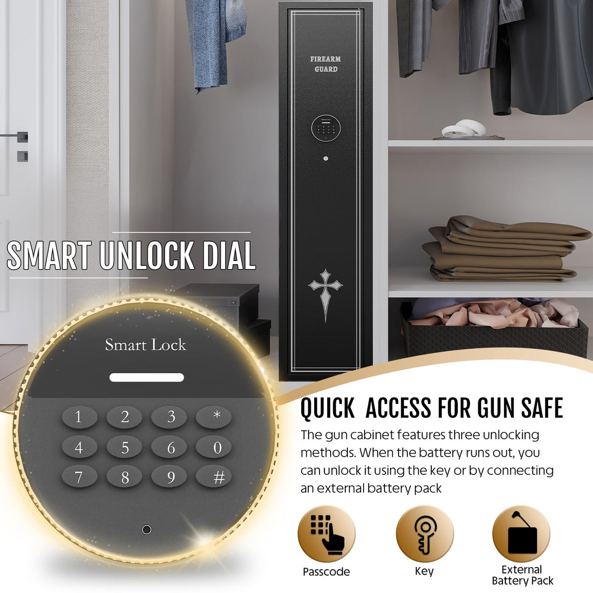 KAER 2-3 Gun Safe, 52''Height Gun Safe for Rifles and Pistols, Metal Safe, Rifle Safes for Home, Gun Safes with Adjustable Gun Rack KAER