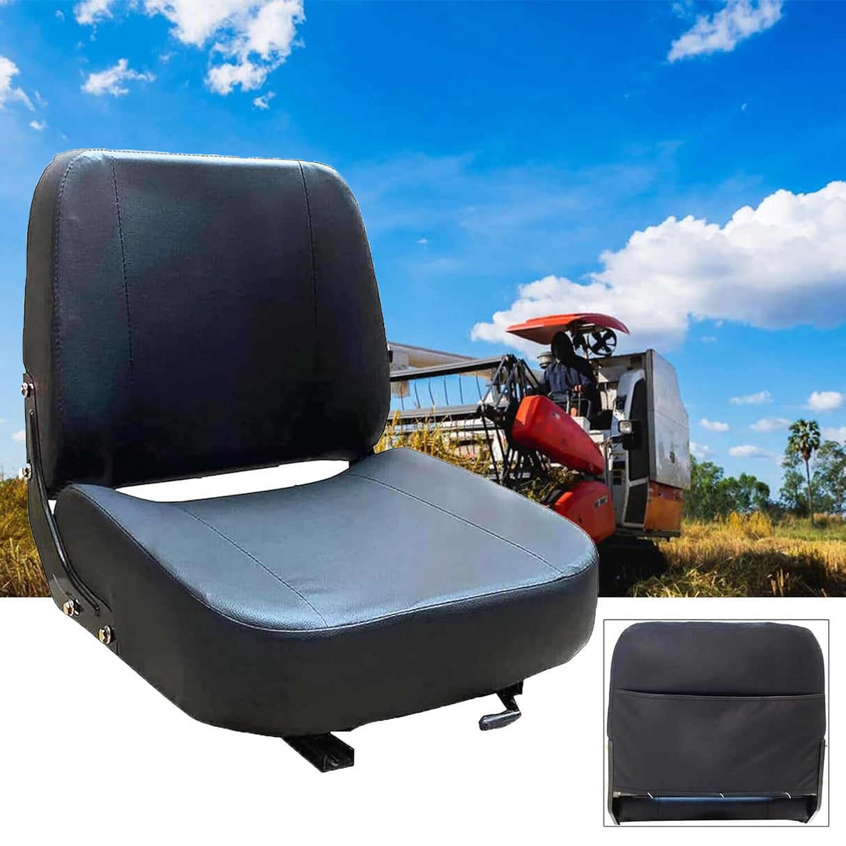 MECUTP Universal Forklift Seat with Adjustable Slide Track and Tool Bag, Tractor Seat Skid Loader Seat Suspension Seat for Excavator Skid Loader Backhoe Dozer Telehandler MECCTP