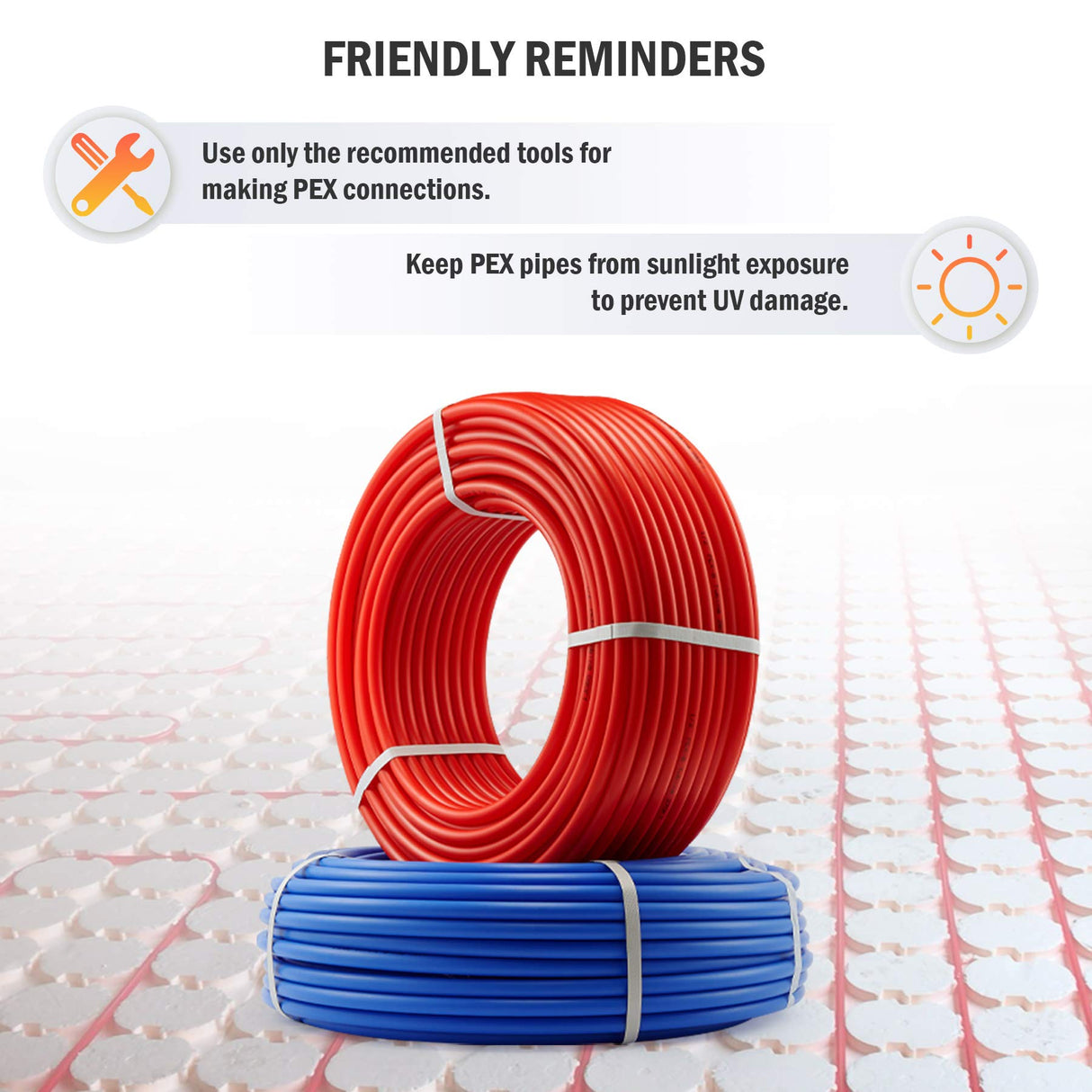 ZELCAN PEX Water Pipe PEX Tubing 1/2 Inch, 2 Rolls of 300ft PEX-B Coil Hose, Non Oxygen Barrier PEX Water Tubes for Water Line & RV Sewer Hose, PEX Radiant Heat Tubing(Red+Blue) ZELCAN