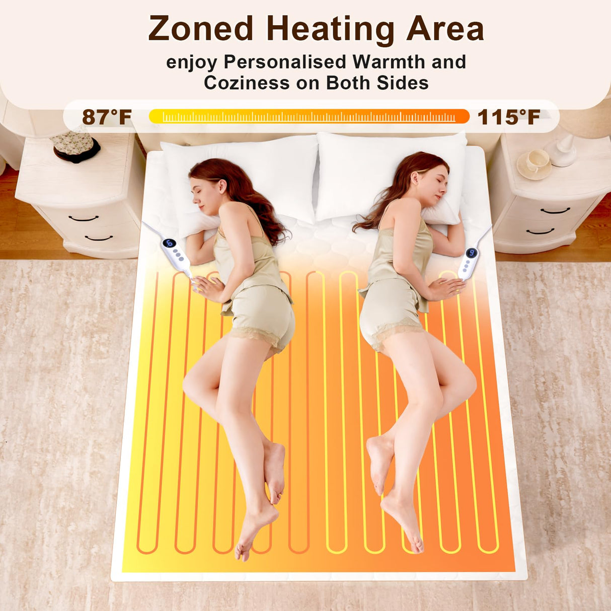 HYLEORY Heated Mattress Pad King Size Dual Control, Fast Heating Bed Warmer, Electric Mattress Pad Cover with Deep Pocket 9 Heat Settings, 10 H Auto Shut Off, Machine Washable, White 78"*80" HYLEORY