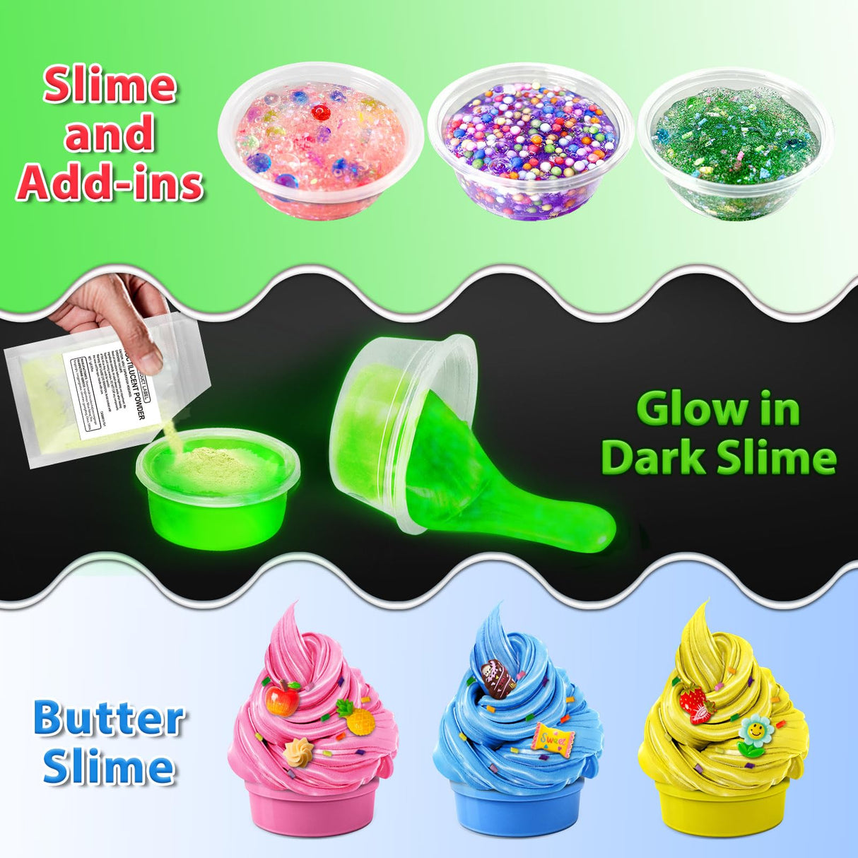 YOPINSAND 25 Cups DIY Slime Kit, Slime Making Kit for Girls, Crystal Clear Slime, Glow in The Dark Slime with Add-ins, Foam Balls, Charms, Slime Party Favors Gift Toys for Kids 3-12 YOPINSAND