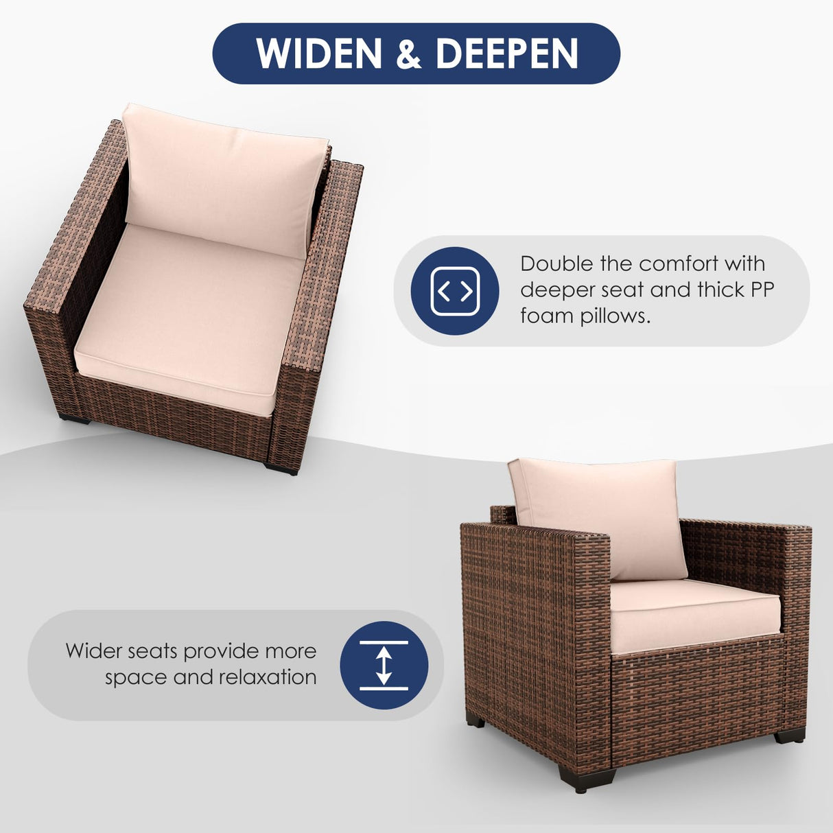 Amopatio Outdoor Patio Furniture Sets, 10 Pieces Wicker Patio Furniture, Outdoor Sectional Patio Couch Set with Ottoman, Patio Conversation Set with 44" Gas Fire Pit (Khaki) Amopatio