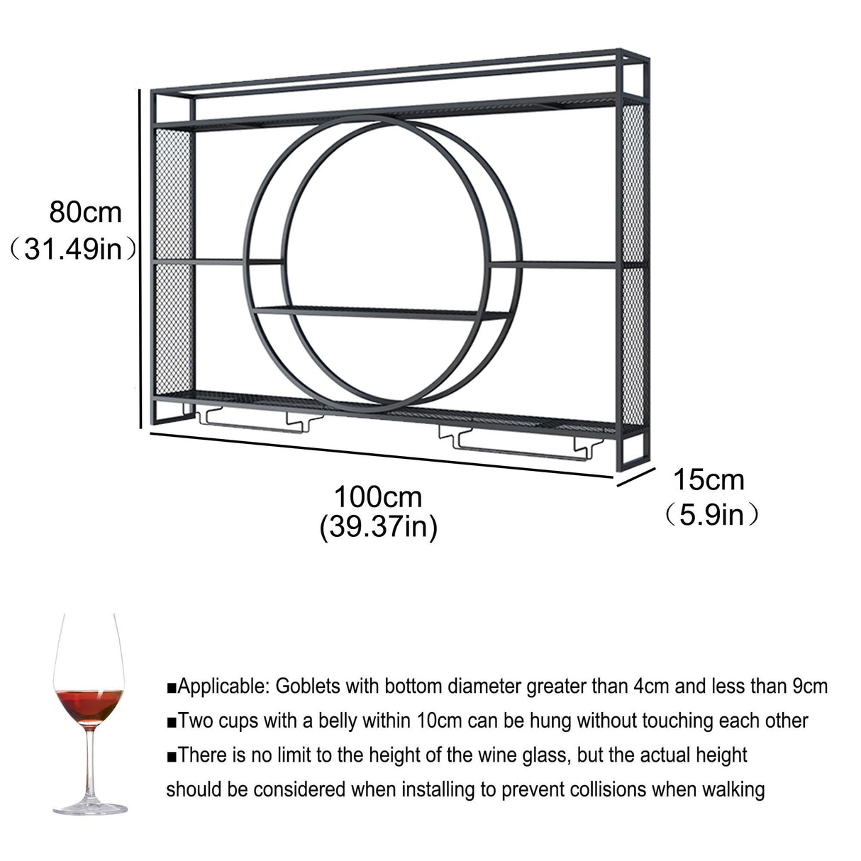 Wine Rack Wall Mounted with Wine Glass Rack Floating Bar Shelves for Liquor Bottles with LED Light Liquor Bottle Display Shelf Wall Bar Cabinet Mini Bar for Home Bar Dining Room Kitchen Living Room(Bl WXZXWXZX