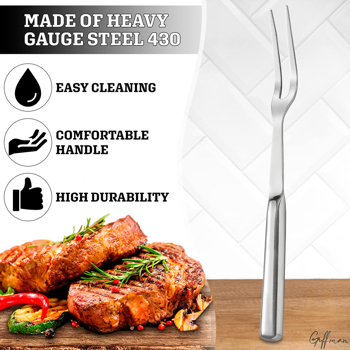 Browne Two Pronged Fork Tine Elite - 11 Inch Kitchen Forks Carving Fork for Meat Stainless Steel Kitchen Utensils Meat Fork Carving - Silver Heavy Duty Serving Fork Carving Set Meat Forks for Kitchen Guffman