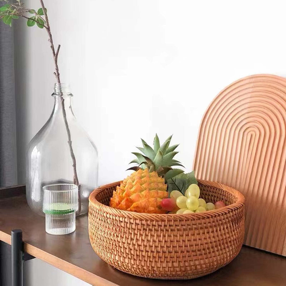 Junnfun Round Rattan bread Basket - Natural Wicker Fruits Bread Basket,Round Fruit Woven Basket Bowls,Handmade Rattan Bread Basket for Serving,Handwoven Storage Serving Baskets,Honey Brown 10.2" Junnfun