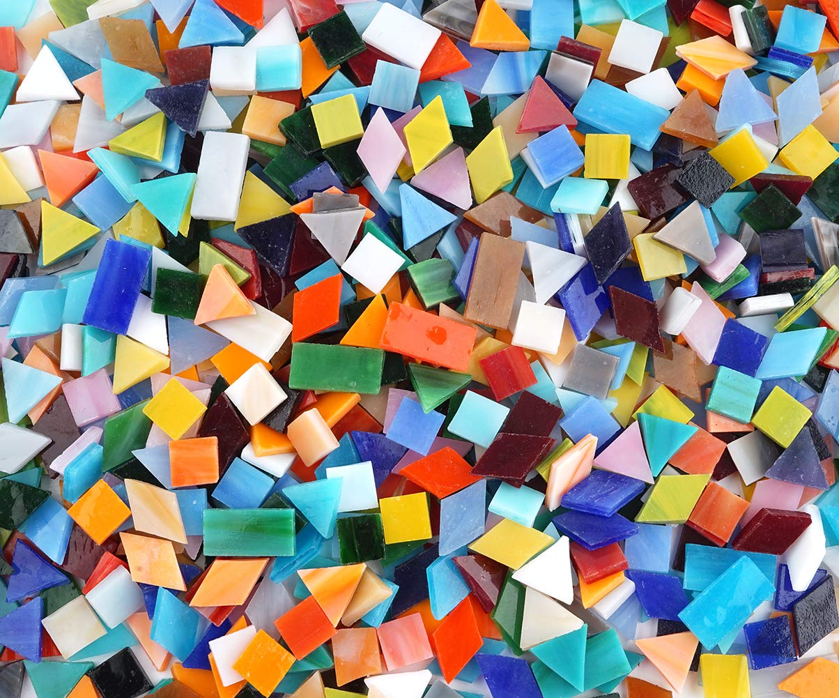 Lanyani 1050 Pieces Mixed Shapes Glass Mosaic Tiles for Crafts, Colorful Stained Glass Pieces for Mosaic Projects Lanyani