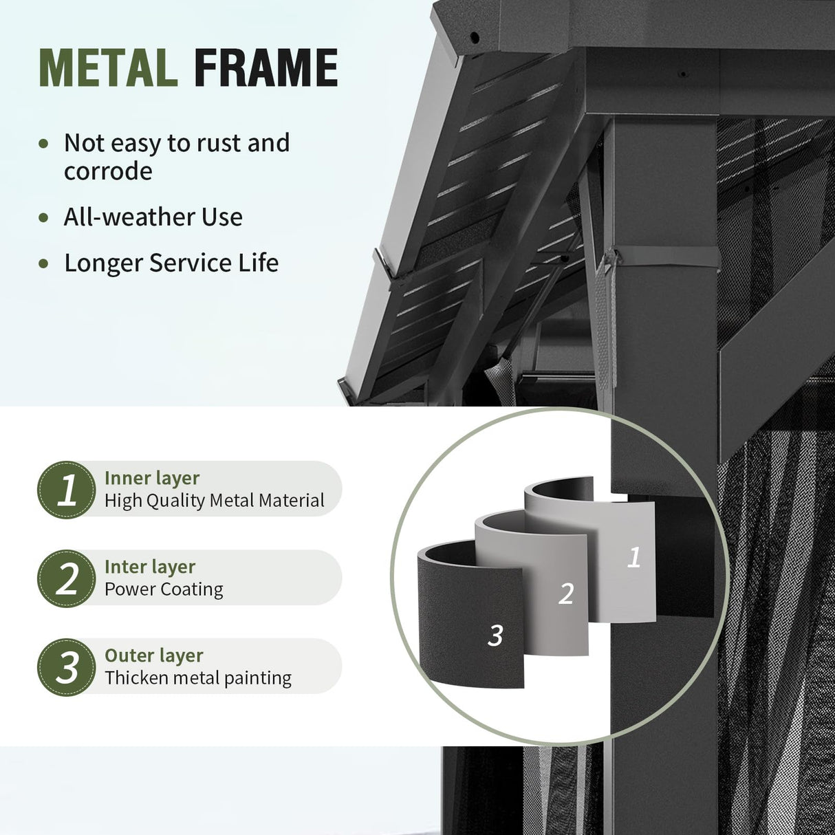 UDPATIO 10' x 10' Hardtop Gazebo, Metal Gazebo with Galvanized Steel Roof, Outdoor Permanent Pavilion with Netting for Patio, Backyard, Deck and Lawns UDPATIO
